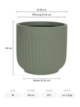 Blumentopf Arcus Salbeigrün Größe M – Maße: Ø 48 cm, Öffnung Ø 44 cm, Boden Ø 34 cm, Höhe 44 cm