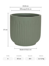 Blumentopf Arcus Salbeigrün Größe S – Maße: Ø 40 cm, Öffnung Ø 36 cm, Boden Ø 28,3 cm, Höhe 37 cm