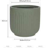 Blumentopf Arcus Salbeigrün Größe XS – Maße: Ø 33 cm, Öffnung Ø 29 cm, Boden Ø 23 cm, Höhe 30,3 cm