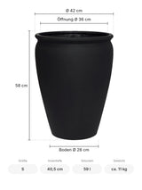 Großer Pflanzkübel Artemis Schwarz Größe S – Maße: Ø 42 cm, Öffnung Ø 36 cm, Boden Ø 26 cm, Höhe 58 cm