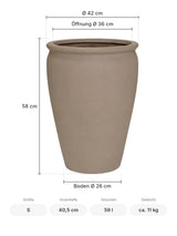Großer Pflanzkübel Artemis Taupe Größe S – Maße: Ø 42 cm, Öffnung Ø 36 cm, Boden Ø 26 cm, Höhe 58 cm