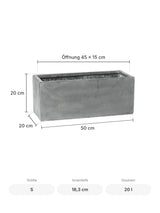 Frostfester Blumenkasten Balcony Grau Größe S – Maße: 50 × 20 cm, Höhe 20 cm, Öffnung 45 × 15 cm