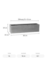 Frostfester Blumenkasten Balcony Grau Größe XL – Maße: 80 × 20 cm, Höhe 20 cm, Öffnung 75 × 15 cm