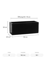 Frostfester Blumenkasten Balcony Schwarz Größe S – Maße: 50 × 20 cm, Höhe 20 cm, Öffnung 45 × 15 cm