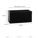 Frostfester Blumenkasten Balcony Schwarz Größe XS – Maße: 40 × 20 cm, Höhe 20 cm, Öffnung 35 × 15 cm