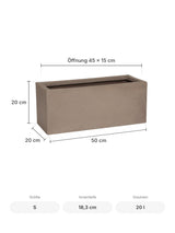 Frostfester Blumenkasten Balcony Taupe Größe S – Maße: 50 × 20 cm, Höhe 20 cm, Öffnung 45 × 15 cm