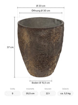 Pflanzkübel Bernd Oyster Braun Größe S – Maße: Ø 33 cm, Öffnung Ø 30 cm, Boden Ø 15,5 cm, Höhe 37 cm
