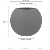 Kugelrunder Übertopf Beth Grau Größe S – Maße: Ø 31 cm, Öffnung Ø 18,5 cm, Boden Ø 15 cm, Höhe 25 cm