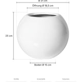 Kugelrunder Übertopf Beth Hochglanz Weiß Größe S – Maße: Ø 31 cm, Öffnung Ø 18,5 cm, Boden Ø 15 cm, Höhe 25 cm