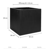 Eckiger Pflanzkübel Block Schwarz Größe S – Maße: 30 × 30 cm, Höhe 30 cm, Öffnung 24 × 24 cm
