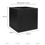 Eckiger Pflanzkübel Block Schwarz Größe M – Maße: 40 × 40 cm, Höhe 40 cm, Öffnung 34 × 34 cm
