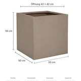 Eckiger Pflanzkübel Block Taupe Größe L – Maße: 50 × 50 cm, Höhe 50 cm, Öffnung 42 × 42 cm
