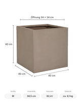 Eckiger Pflanzkübel Block Taupe Größe M – Maße: 40 × 40 cm, Höhe 40 cm, Öffnung 34 × 34 cm