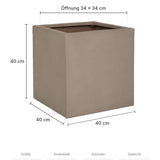Eckiger Pflanzkübel Block Taupe Größe M – Maße: 40 × 40 cm, Höhe 40 cm, Öffnung 34 × 34 cm