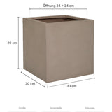 Eckiger Pflanzkübel Block Taupe Größe S – Maße: 30 × 30 cm, Höhe 30 cm, Öffnung 24 × 24 cm