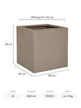 Eckiger Pflanzkübel Block Taupe Größe XL – Maße: 60 × 60 cm, Höhe 60 cm, Öffnung 52 × 52 cm
