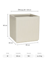 Quadratischer Pflanzkübel Block Seidenweiß Größe M – Maße: 40 × 40 cm, Höhe 40 cm, Öffnung 36 × 36 cm