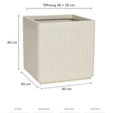 Quadratischer Pflanzkübel Block Seidenweiß Größe M – Maße: 40 × 40 cm, Höhe 40 cm, Öffnung 36 × 36 cm