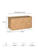 Pflanzkorb Rafi Größe S – Maße: 60 × 30 cm, Höhe 31 cm, Öffnung 58 × 28 cm