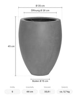 Hoher Pflanzkübel Bond Grau Größe S – Maße: Ø 35 cm, Öffnung Ø 26 cm, Boden Ø 15 cm, Höhe 45 cm
