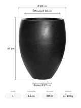 Hoher Pflanzkübel Bond Schwarz Größe L – Maße: Ø 68 cm, Öffnung Ø 50 cm, Boden Ø 27 cm, Höhe 85 cm