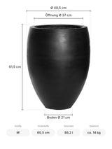 Hoher Pflanzkübel Bond Schwarz Größe M – Maße: Ø 48,5 cm, Öffnung Ø 37 cm, Boden Ø 21 cm, Höhe 61,5 cm