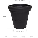 Pflanzkübel Bucket Low Classic Schwarz mit Bordüre Größe S – Maße: Ø 41 cm, Öffnung Ø 32,5 cm, Boden Ø 22 cm, Höhe 38 cm