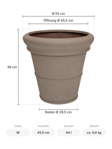 Pflanzkübel Bucket Low Classic Taupe mit Bordüre Größe M – Maße: Ø 55 cm, Öffnung Ø 45,5 cm, Boden Ø 29,5 cm, Höhe 48 cm