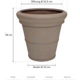 Pflanzkübel Bucket Low Classic Taupe mit Bordüre Größe S – Maße: Ø 41 cm, Öffnung Ø 32,5 cm, Boden Ø 22 cm, Höhe 38 cm