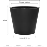 Runder Pflanzkübel Bucket Schwarz Größe L – Maße: Ø 68 cm, Öffnung Ø 60 cm, Boden Ø 50 cm, Höhe 60 cm