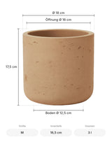 Übertopf Charlie Terrakotta Größe M – Maße: Ø 18 cm, Öffnung Ø 16 cm, Boden Ø 12,5 cm, Höhe 17,5 cm