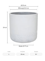Übertopf Charlie Weiß Größe L – Maße: Ø 25 cm, Öffnung Ø 23 cm, Boden Ø 17 cm, Höhe 24 cm