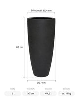 Bodenvase Dax Schwarz Größe L – Maße: Ø 37 cm, Öffnung Ø 35,4 cm, Höhe 80 cm