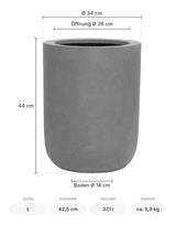 Hoher Pflanzkübel Dice Grau Größe L – Maße: Ø 34 cm, Öffnung Ø 26 cm, Boden Ø 14 cm, Höhe 44 cm