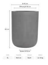 Hoher Pflanzkübel Dice Grau Größe XL – Maße: Ø 45 cm, Öffnung Ø 36 cm, Boden Ø 19 cm, Höhe 60 cm