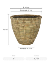 Pflanzkorb Diego Größe L – Maße: Ø 49 cm, Öffnung Ø 47 cm, Boden Ø 24,5 cm, Höhe 43 cm
