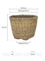 Pflanzkorb Enrico Größe M – Maße: Ø 40 cm, Öffnung Ø 38 cm, Boden Ø 20 cm, Höhe 32,5 cm
