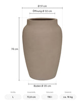 Großer Pflanzkübel Hera Taupe Größe L – Maße: Ø 51 cm, Öffnung Ø 32 cm, Boden Ø 35 cm, Höhe 74 cm