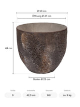 Pflanzkübel Jesslyn Oyster Braun Größe S – Maße: Ø 50 cm, Öffnung Ø 47 cm, Boden Ø 25 cm, Höhe 44 cm