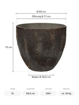 Pflanzkübel Jesslyn Oyster Braun Größe XL – Maße: Ø 80 cm, Öffnung Ø 77 cm, Boden Ø 39,6 cm, Höhe 70 cm