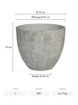 Pflanzkübel Jesslyn Oyster Weiß Größe L – Maße: Ø 70 cm, Öffnung Ø 67 cm, Boden Ø 30 cm, Höhe 61 cm