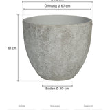Pflanzkübel Jesslyn Oyster Weiß Größe L – Maße: Ø 70 cm, Öffnung Ø 67 cm, Boden Ø 30 cm, Höhe 61 cm