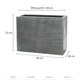 Rechteckiger Pflanzkübel Jort Grau Größe L – Maße: 95 × 38 cm, Höhe 72 cm, Öffnung 85 × 28 cm