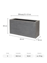 Rechteckiger Pflanzkübel Jort Grau Größe S – Maße: 80 × 30 cm, Höhe 40 cm, Öffnung 72 × 21 cm