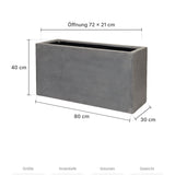 Rechteckiger Pflanzkübel Jort Grau Größe S – Maße: 80 × 30 cm, Höhe 40 cm, Öffnung 72 × 21 cm