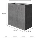 Rechteckiger Pflanzkübel Jort Grau Größe XL – Maße: 100 × 45 cm, Höhe 100 cm, Öffnung 90 × 35 cm
