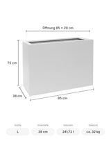 Rechteckiger Pflanzkübel Jort Matt Weiß Größe L – Maße: 95 × 38 cm, Höhe 72 cm, Öffnung 85 × 28 cm