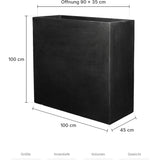 Rechteckiger Pflanzkübel Jort Schwarz Größe XL – Maße: 100 × 45 cm, Höhe 100 cm, Öffnung 90 × 35 cm