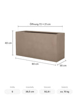 Rechteckiger Pflanzkübel Jort Taupe Größe S – Maße: 80 × 30 cm, Höhe 40 cm, Öffnung 72 × 21 cm