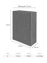 Rechteckiger Pflanzkübel Jort Grau als Sichtschutz Größe S – Maße: 61 × 25 cm, Höhe 81 cm, Öffnung 55 × 19 cm
